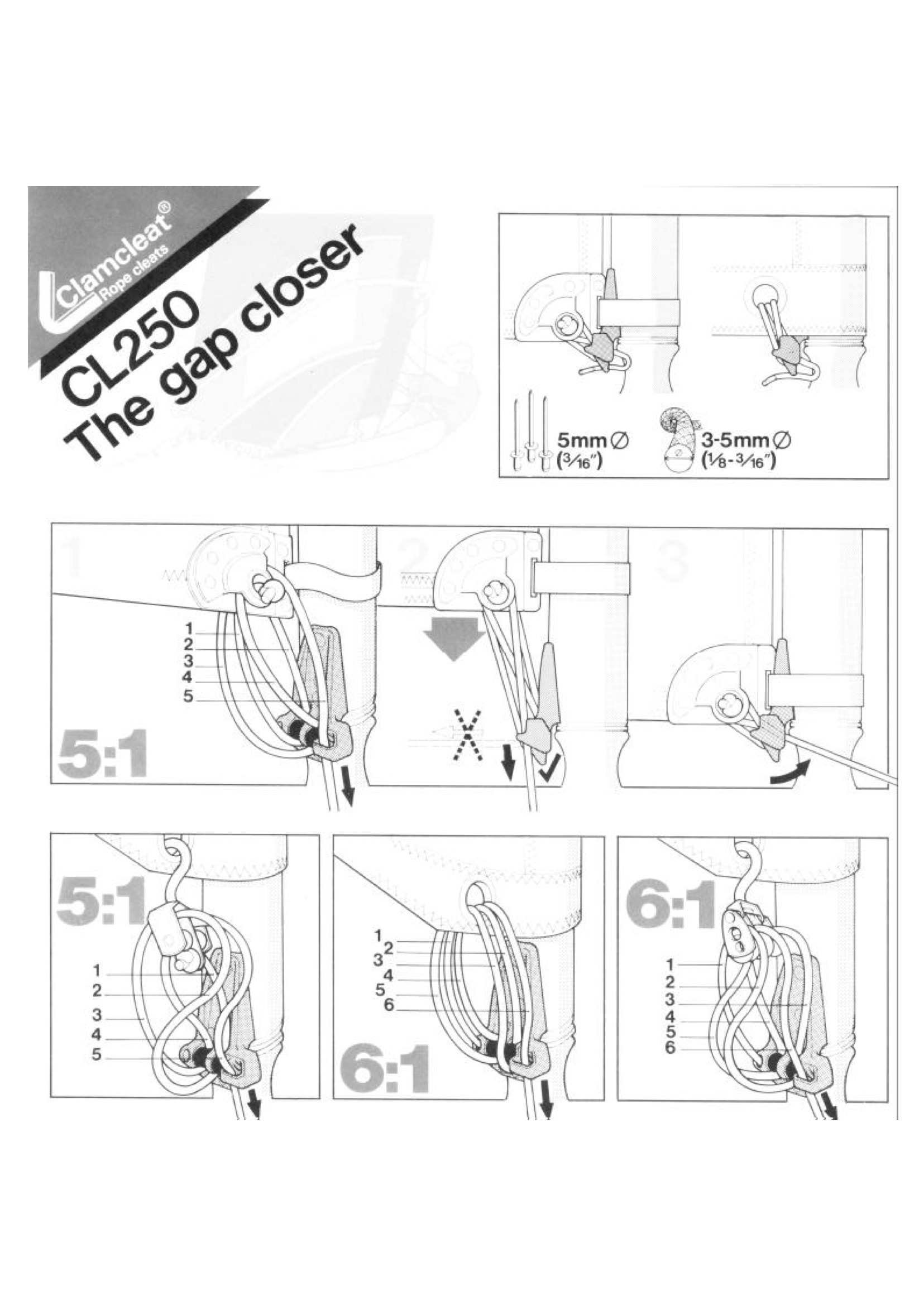 CLAMCLEAT CL250 GAP CLOSER Niederholerklemme 6:1 Tau 3-5mm