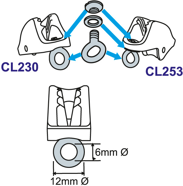 CLAMCLEAT CL253 Trapez und Niederholerklemme Alu Tau 4-8mm