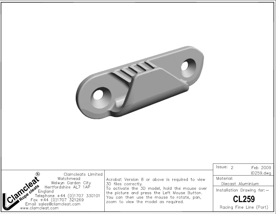 CLAMCLEAT CL259 RACING FINE LINE Liektauklemme Tau 3-6mm