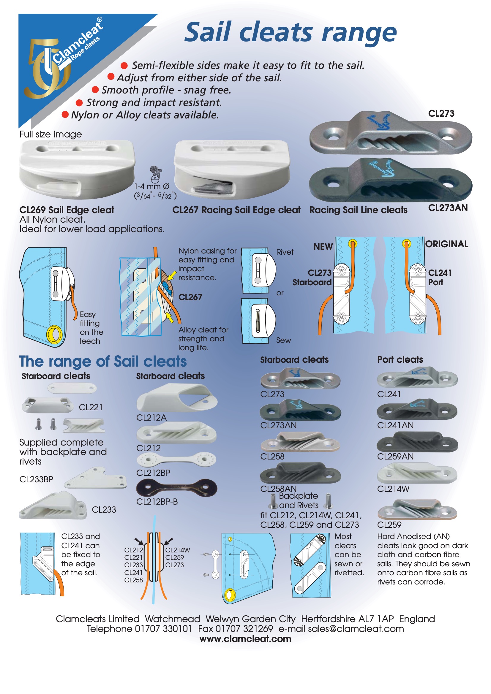 CLAMCLEAT CL267 RACING SAIL EDGE Liektauklemme Alu Tau 1-4mm