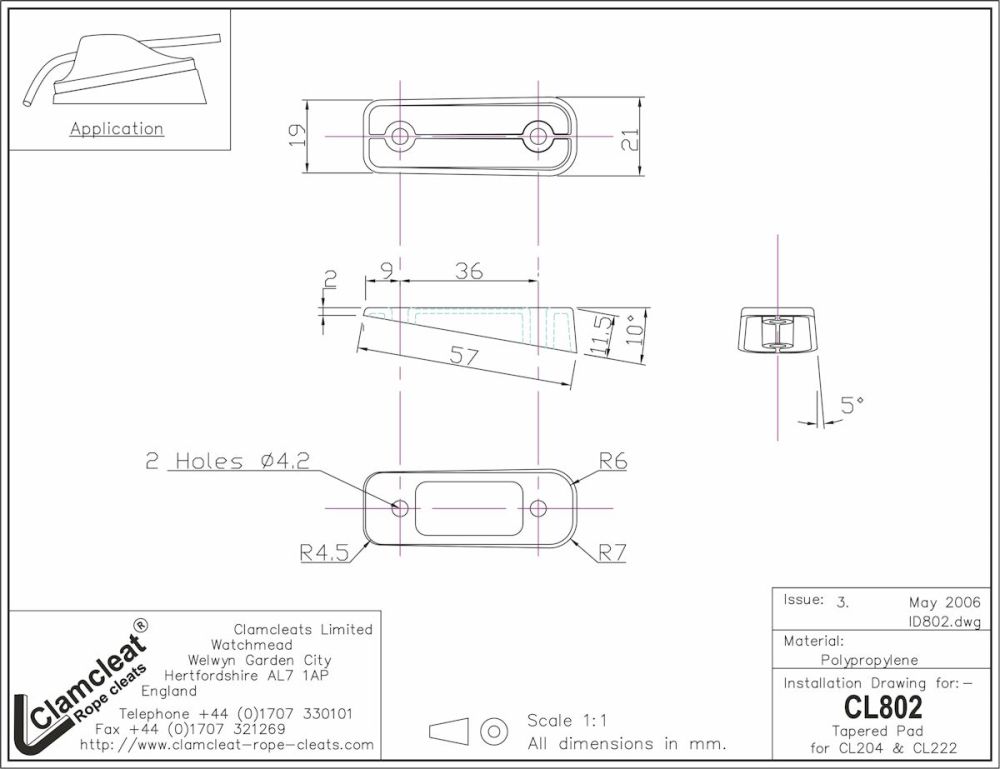 CLAMCLEAT CL802 Unterlegkeil für CL204 und CL222