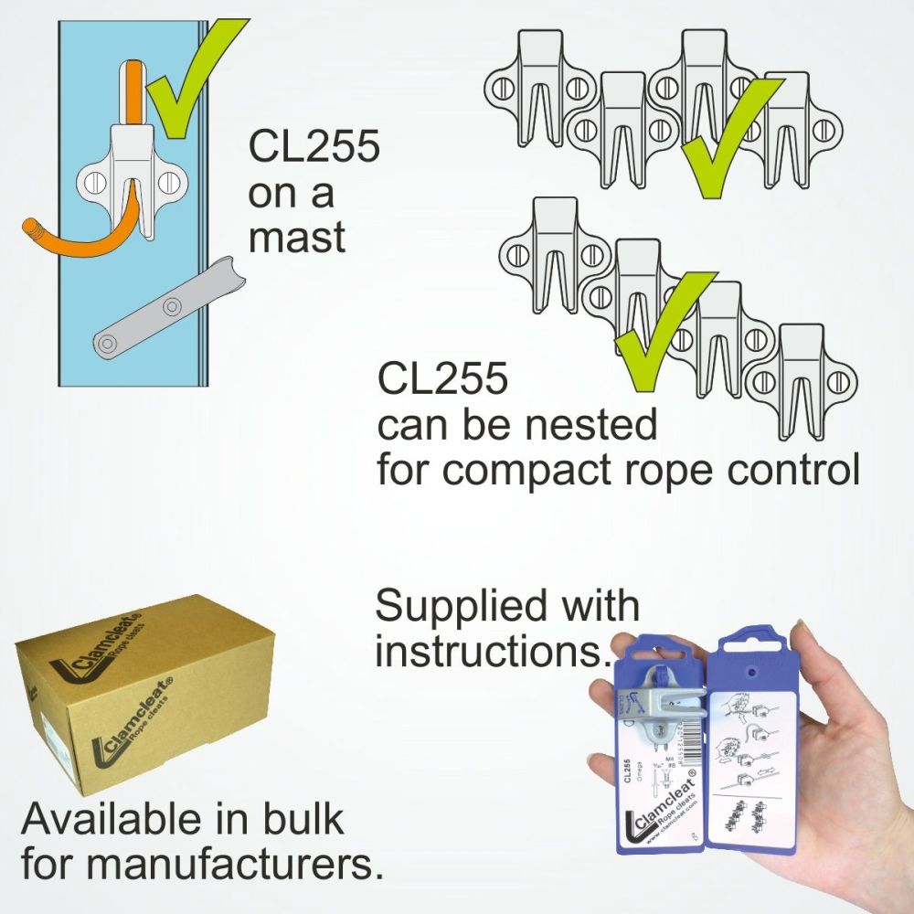 CLAMCLEAT CL255AN OMEGA Tauklemme für Leine 3-6mm eloxiert