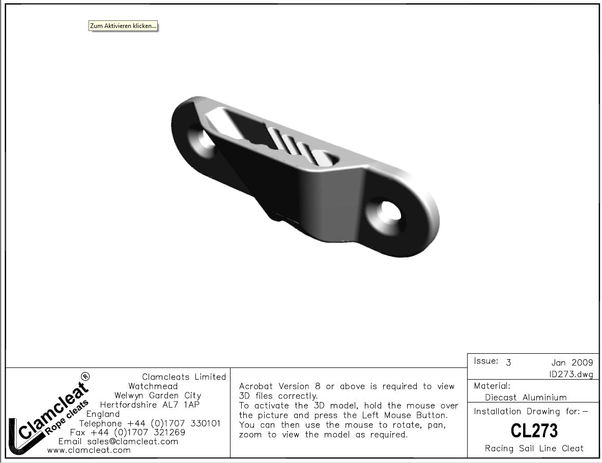 CLAMCLEAT CL273 RACING SAIL LINE Steuerbord Liekleine 3-6mm